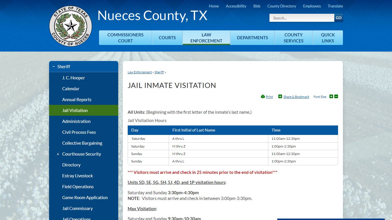 Jail Inmate Visitation | Nueces County, TX